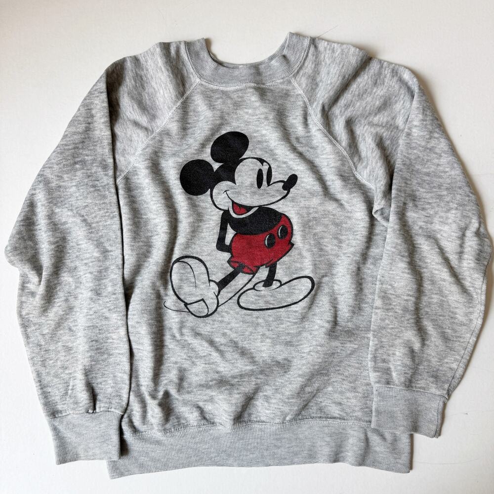 Vintage 80s Gray Mickey Mouse Crew Neck Raglan Sweatshirt Size S/M